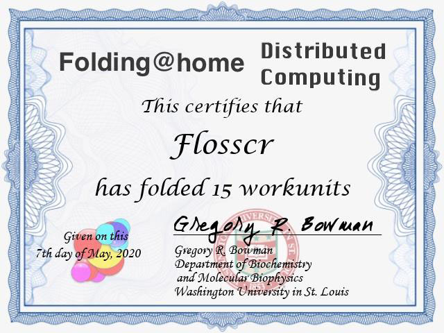 Figure 3. Certificate for participating in Folding@Home