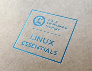 Linux Essentials certificate logo on paper background