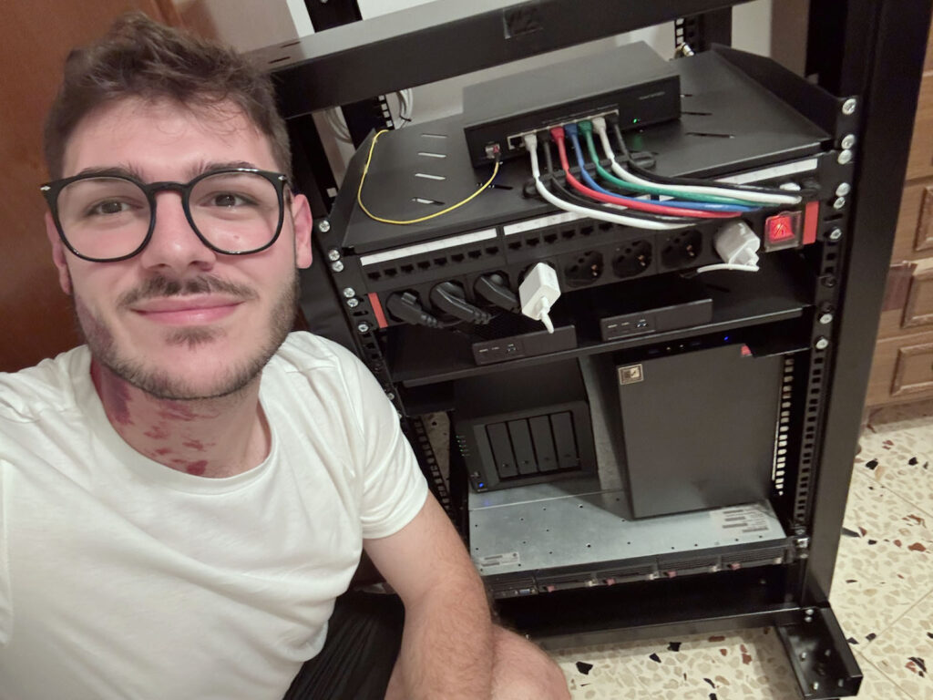 Daniele with the equipment in his homelab.