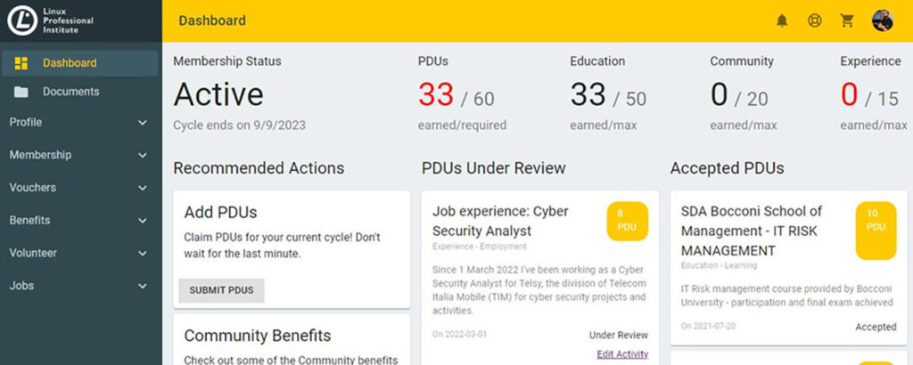 Figure 1. Member dashboard.